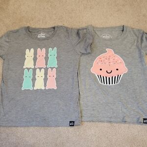 Gray Kids Tees with Bunny and Cupcake Prints